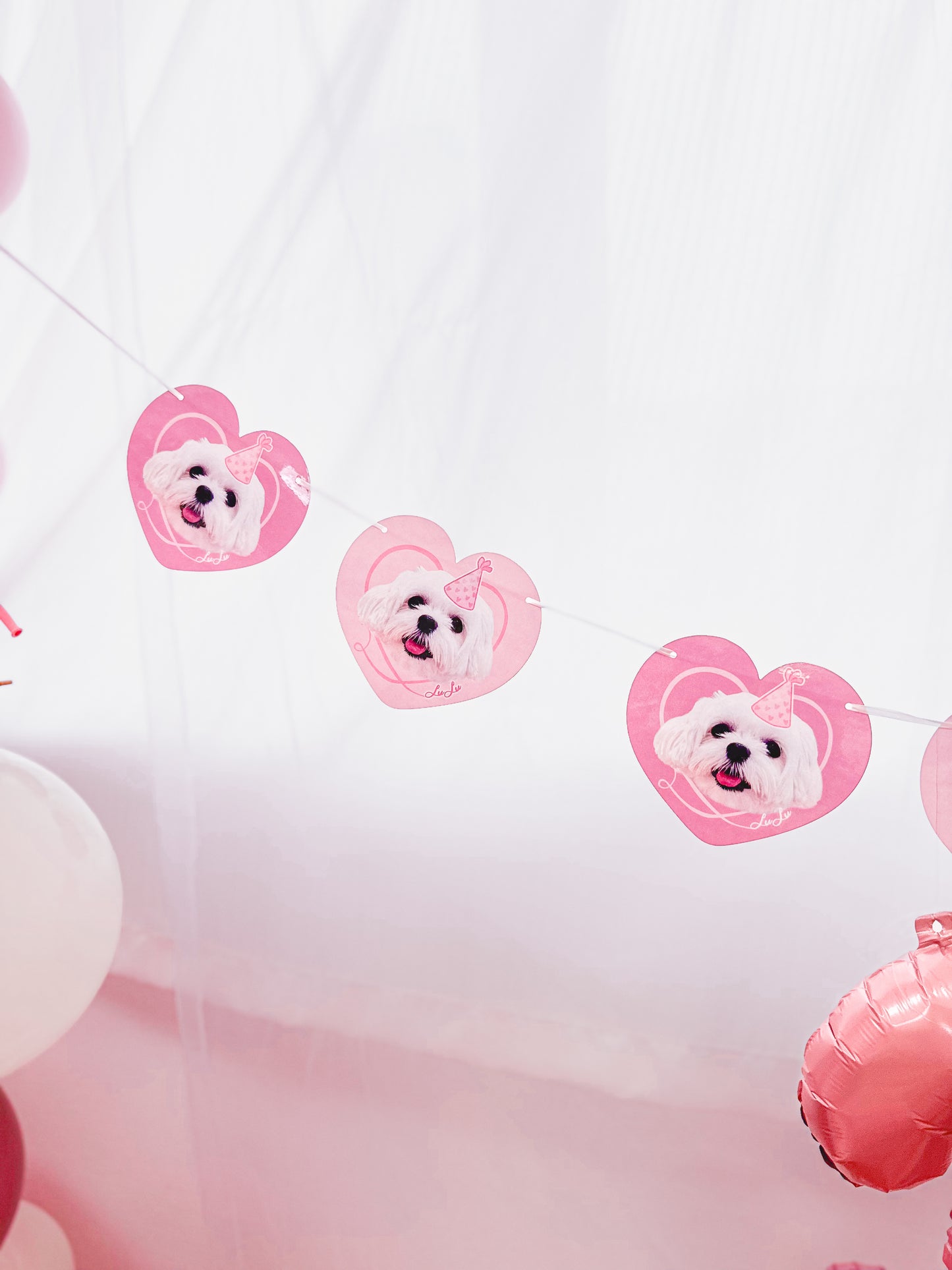 心心生日佈置掛旗 Birthday Party Banner Bunting Decoration 【多個毛孩貓狗排版設計】