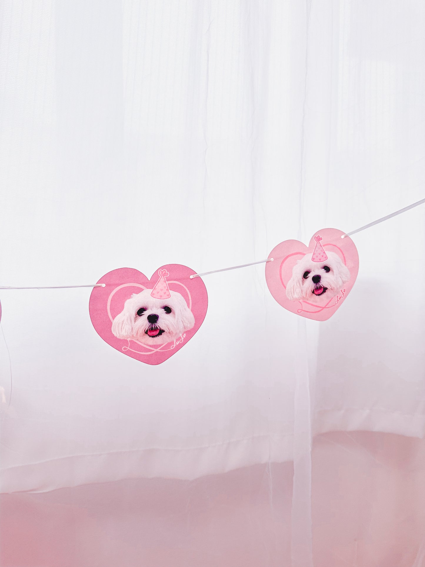 心心生日佈置掛旗 Birthday Party Banner Bunting Decoration 【多個毛孩貓狗排版設計】