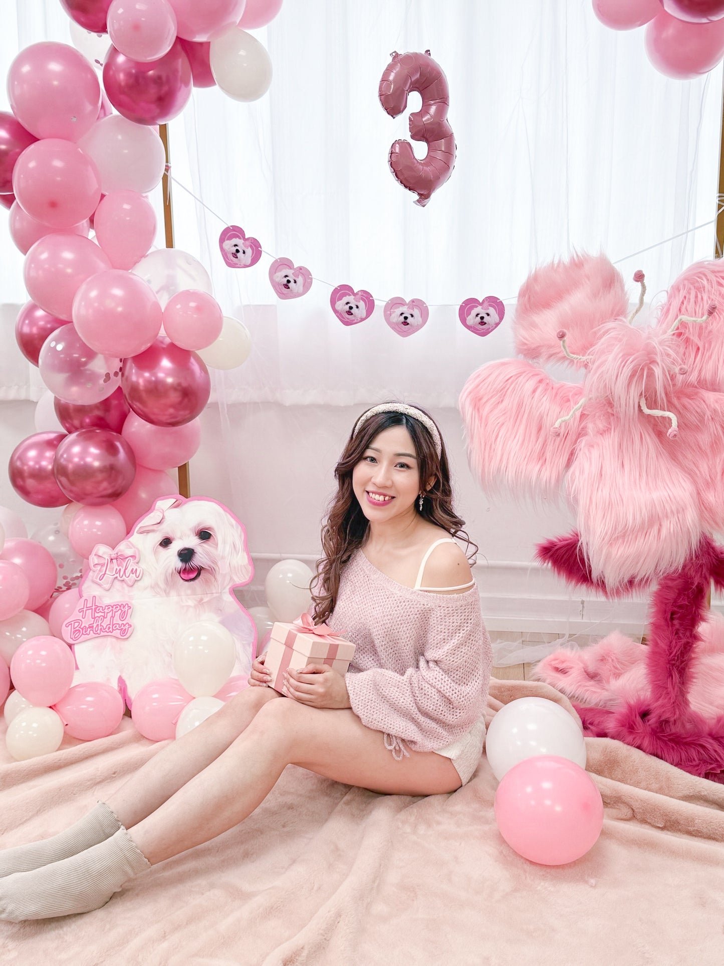 【租用低至$200，自家手工製】巨型毛毛花 派對打卡佈置 Handmade Furry Flower Decoration【多個毛孩貓狗排版設計】