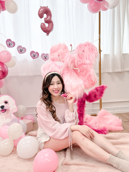 【租用低至$200，自家手工製】巨型毛毛花 派對打卡佈置 Handmade Furry Flower Decoration【多個毛孩貓狗排版設計】