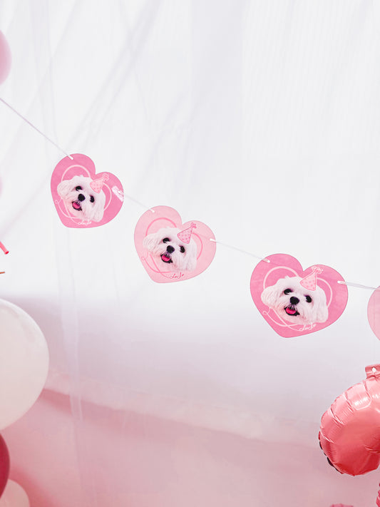 心心生日佈置掛旗 Birthday Party Banner Bunting Decoration 【多個毛孩貓狗排版設計】