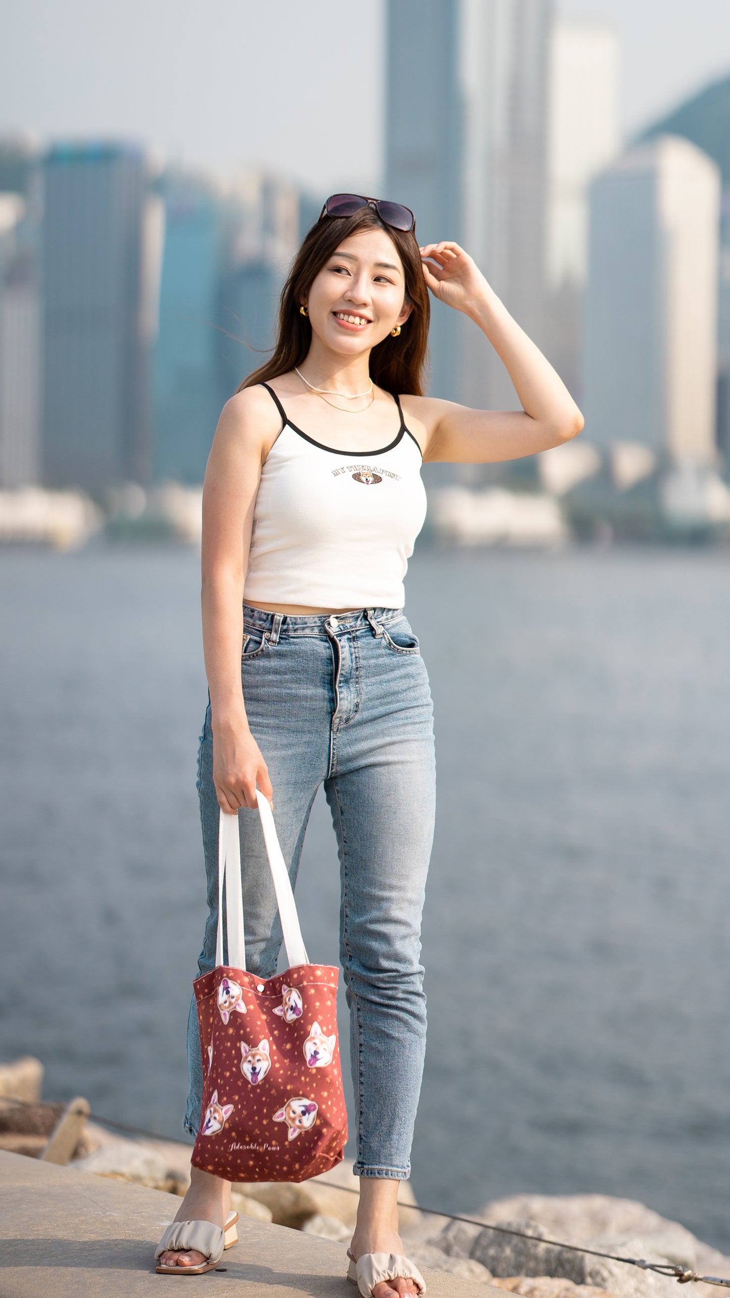 吊帶背心 (連胸墊) Tank Top with Padded Bra【黑/白/粉紅/酒紅 | 多個毛孩貓狗排版設計】