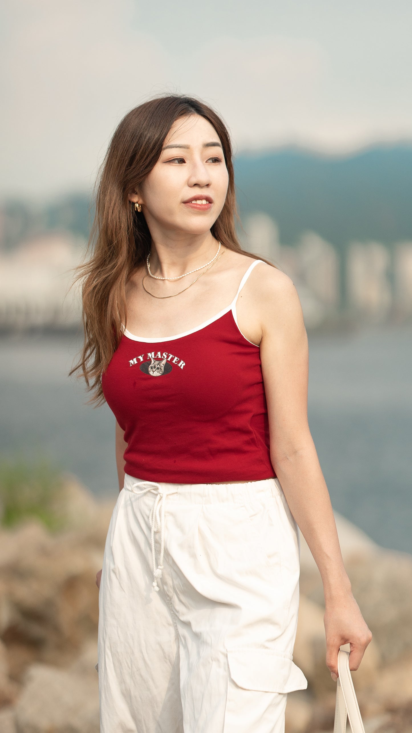 吊帶背心 (連胸墊) Tank Top with Padded Bra【黑/白/粉紅/酒紅 | 多個毛孩貓狗排版設計】